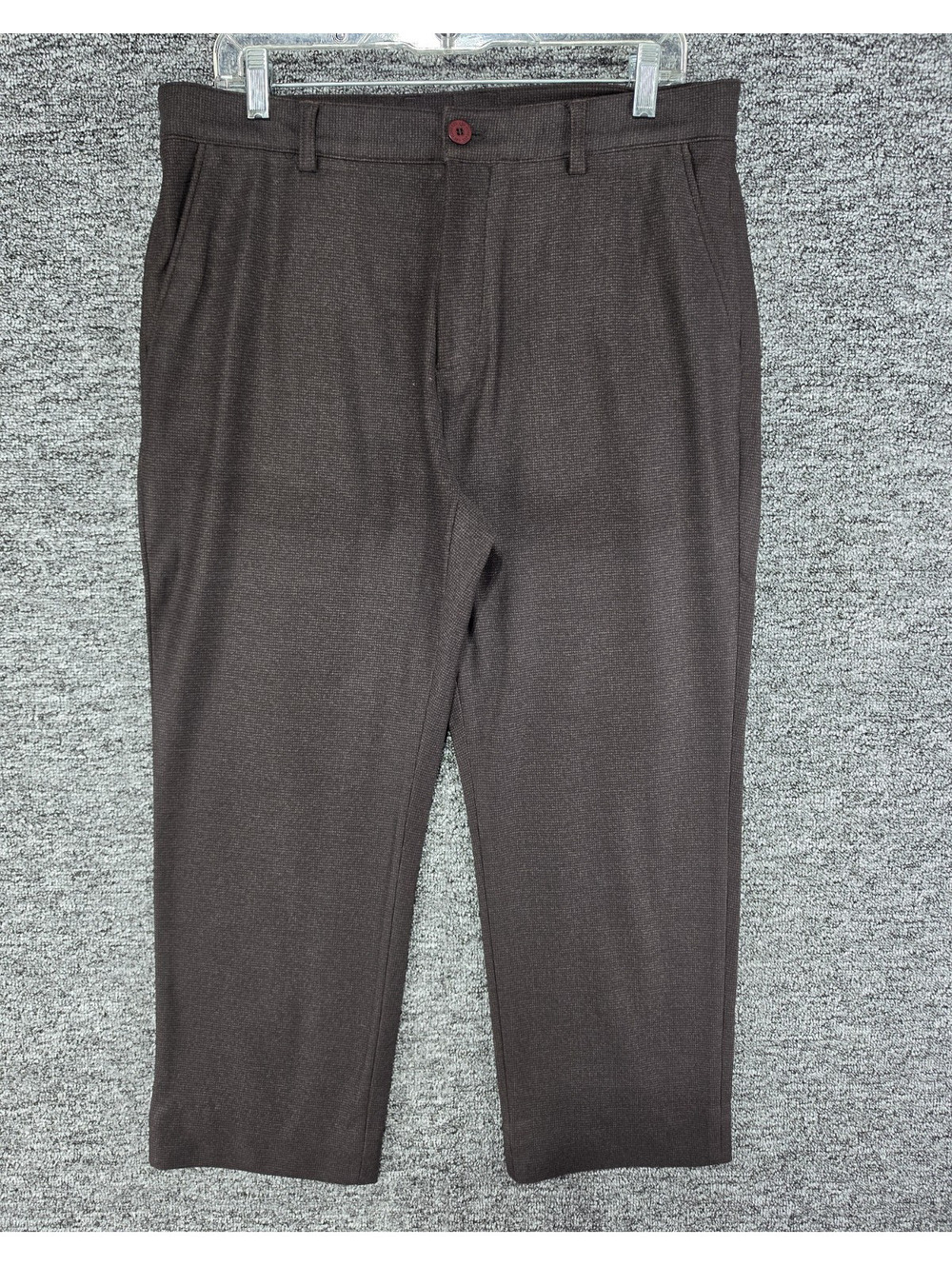 Leedongsoo Men's Flat Front Straight Leg Brown Check Dress Pants Polyester 36W